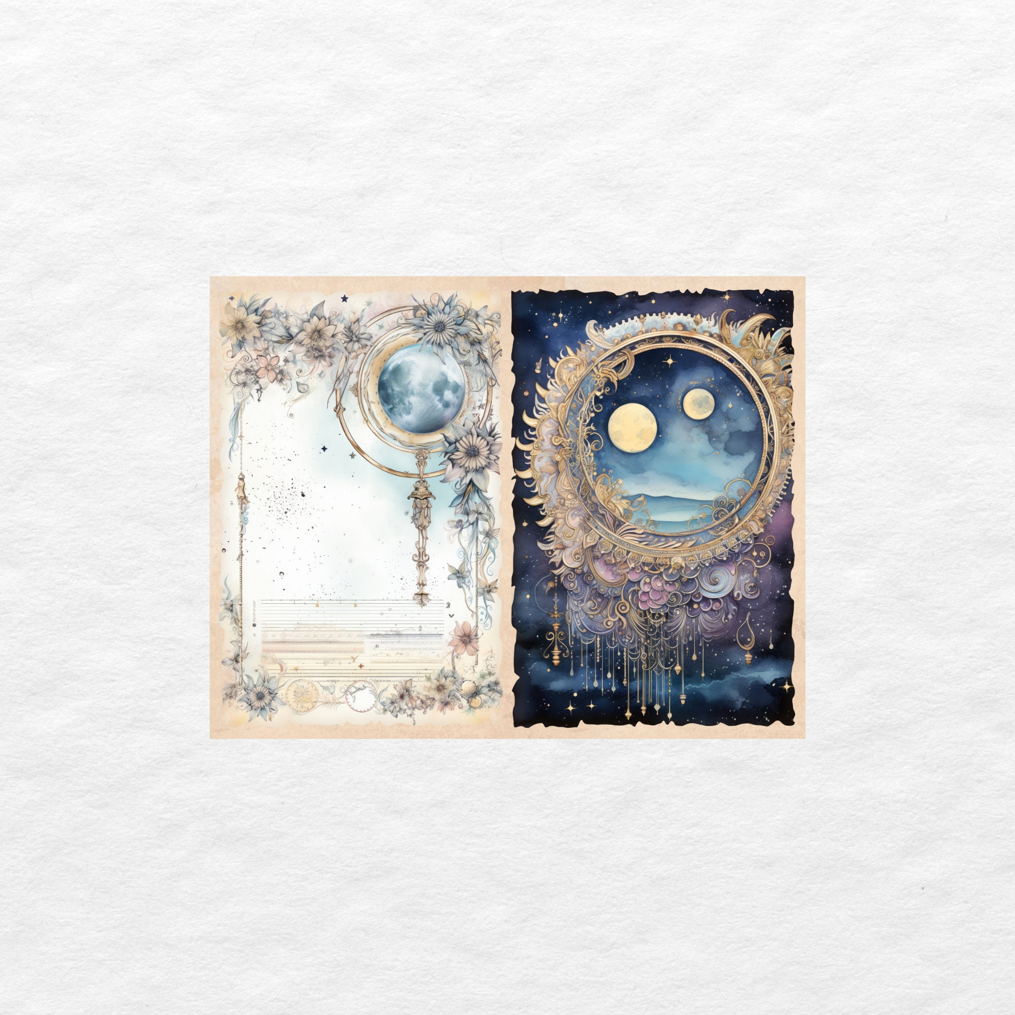 Celestial Moon Junk Journal Pages, Digital Scrapbook Paper Kit, Vintage ...
