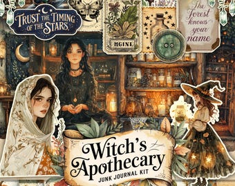 Witch’s Apothecary Junk Journal Kit - Digital Ephemera, Printable Pages, Fall Witchcraft Papers, Vintage Halloween, Grimoire Printables