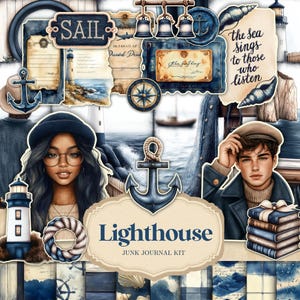 Lighthouse Junk Journal Kit - Nautical Digital Scrapbooking - Ocean Journal Pages - Vintage Ephemera - Printable Sea Themed Paper
