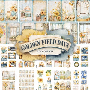 Kit de diario basura complementario Summer Golden Days, diario basura, imágenes imprimibles, arte de pared, papel digital, vintage, antiguo, vida en el campo