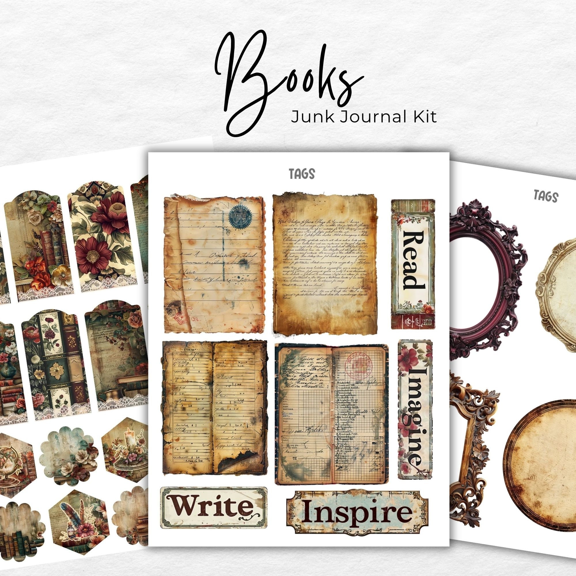 Secret Library Junk Journal Kit, Printable JPG Pages With Ephemera ...
