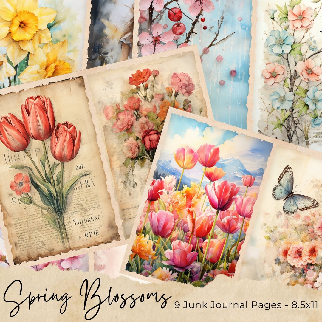 Watercolor Spring Blossom Junk Journal Printable Page, Flowers Junk ...