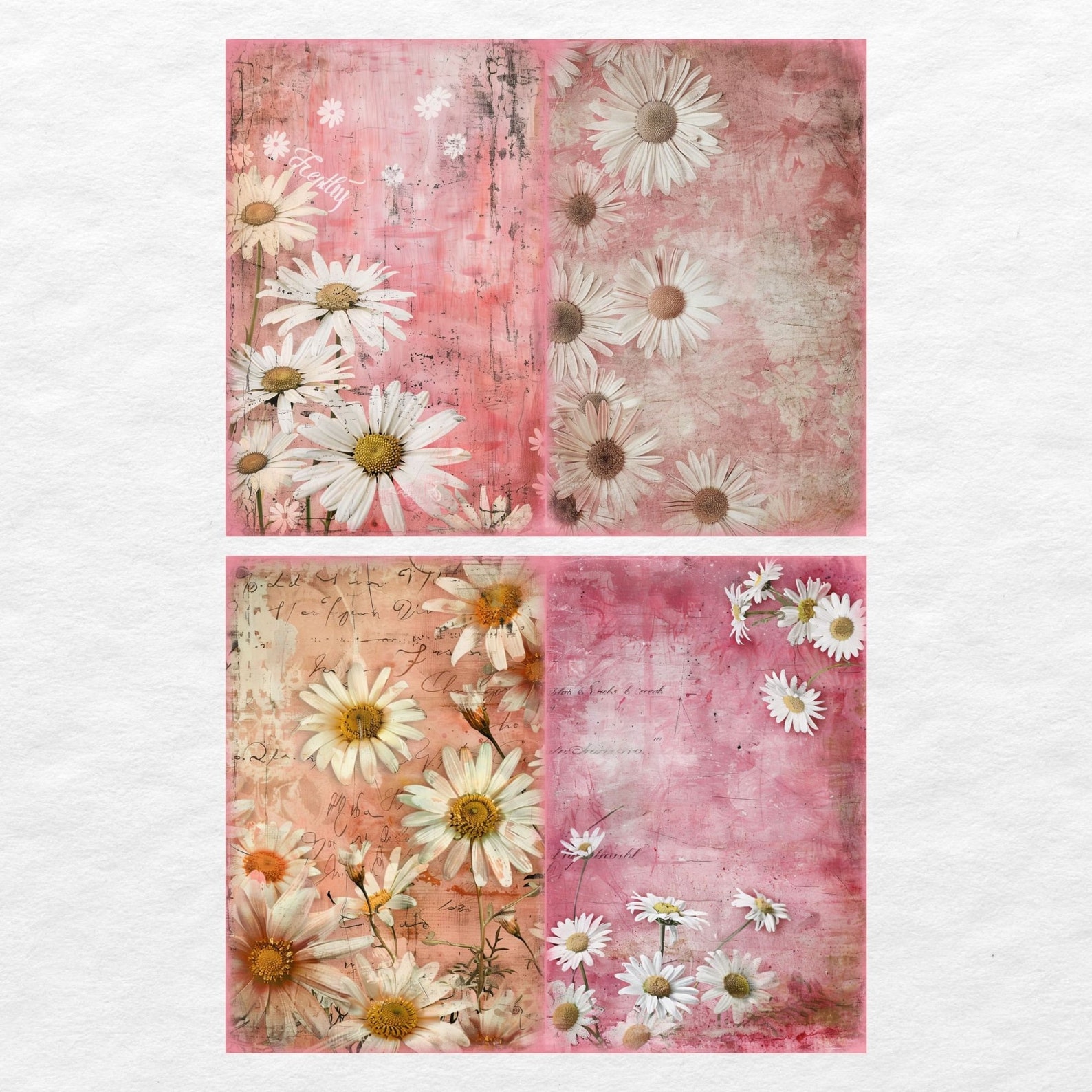Pink Daisy Junk Journal Pages, Digital Scrapbook Paper Kit, Floral ...