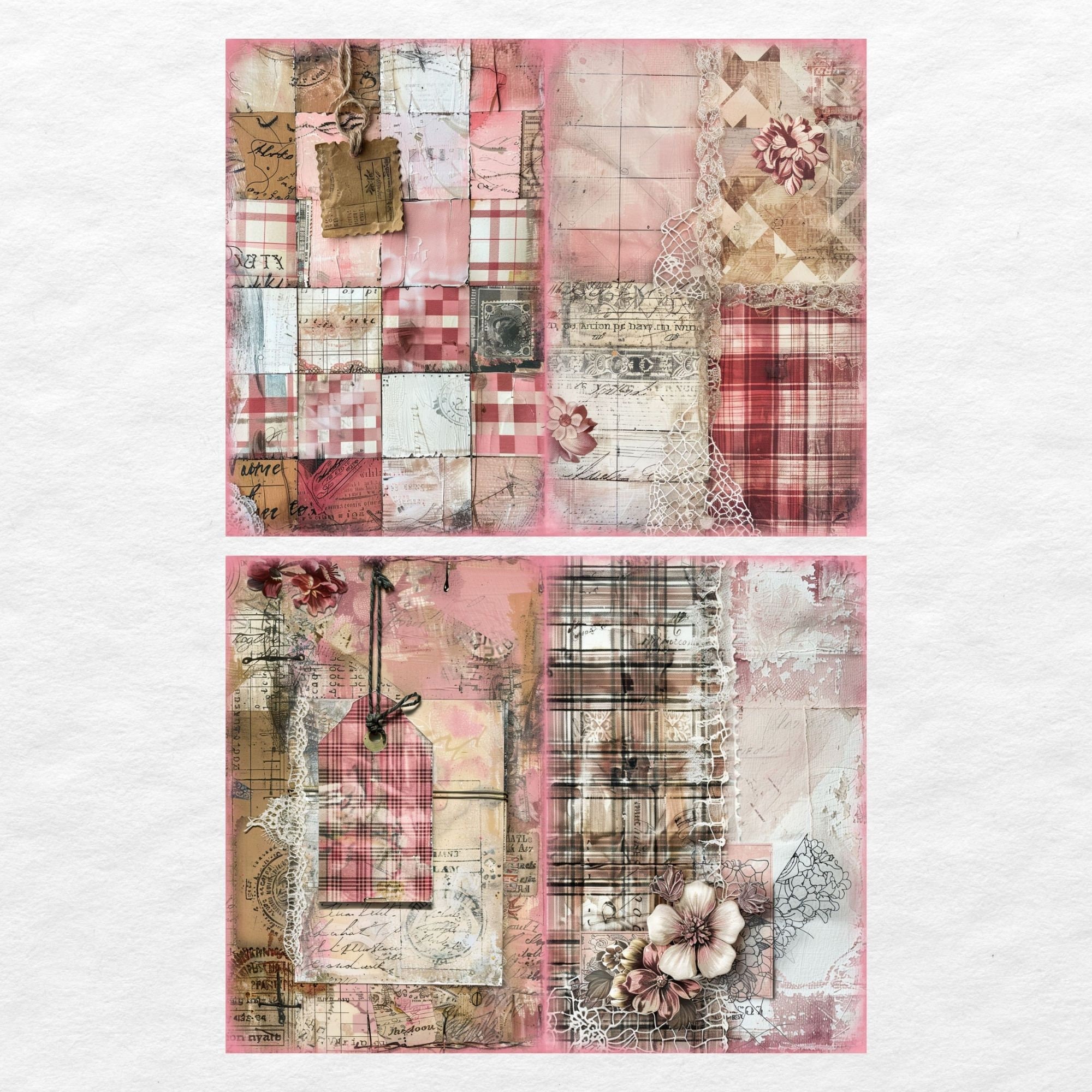 Pink Plaid Junk Journal Pages, Digital Papers, Printable Journal Pages ...