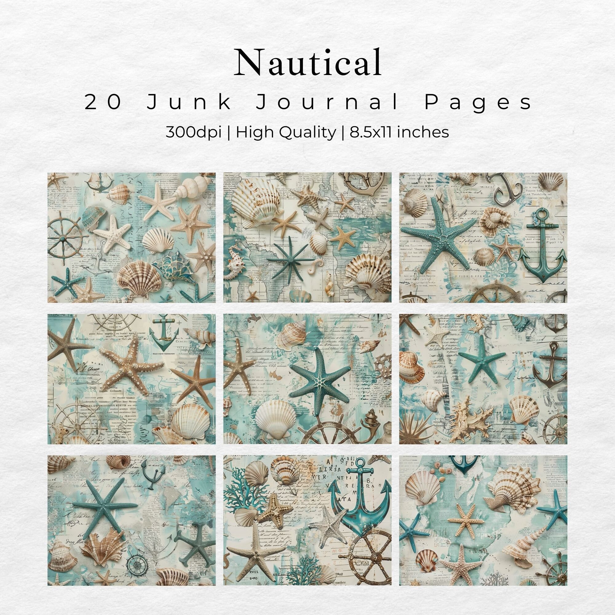 Vintage Nautical Junk Journal Pages, Digital Scrapbook Paper Kit