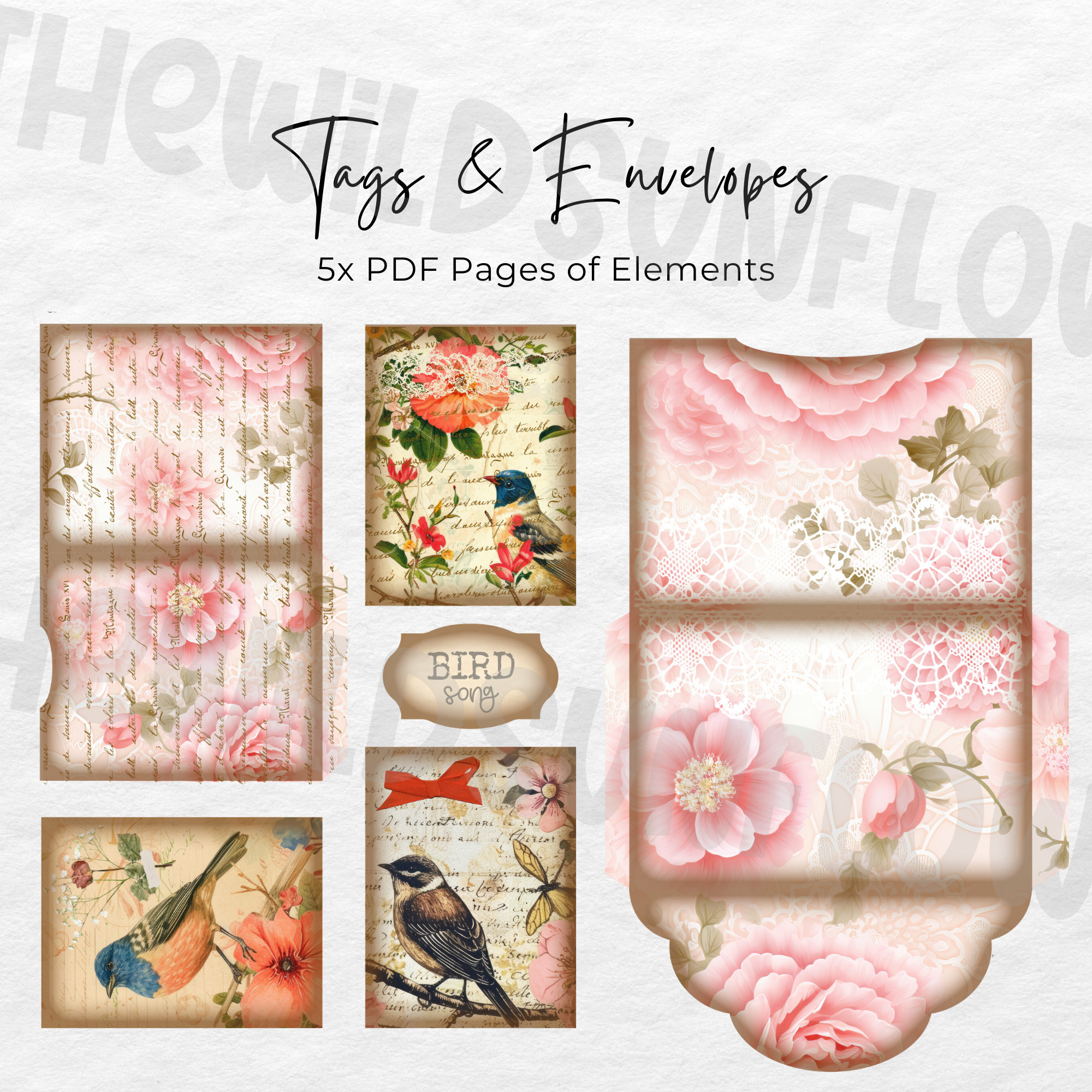 Vintage Bird Junk Journal Kit, Digital Floral Scrapbook Paper Kit ...