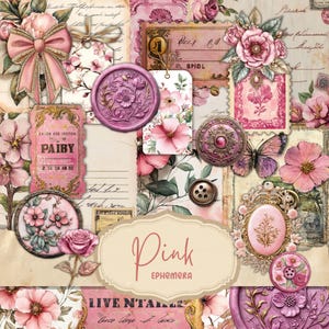 Roze ephemera digitale download, kerst afdrukbaar, vintage kerstkaarten, kerst ephemera, retro kerst, collagevel