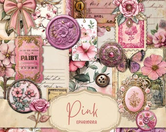Pink Ephemera Digital Download, Christmas Printable, Vintage Christmas Cards, Christmas Ephemera, Retro Christmas, Collage Sheet