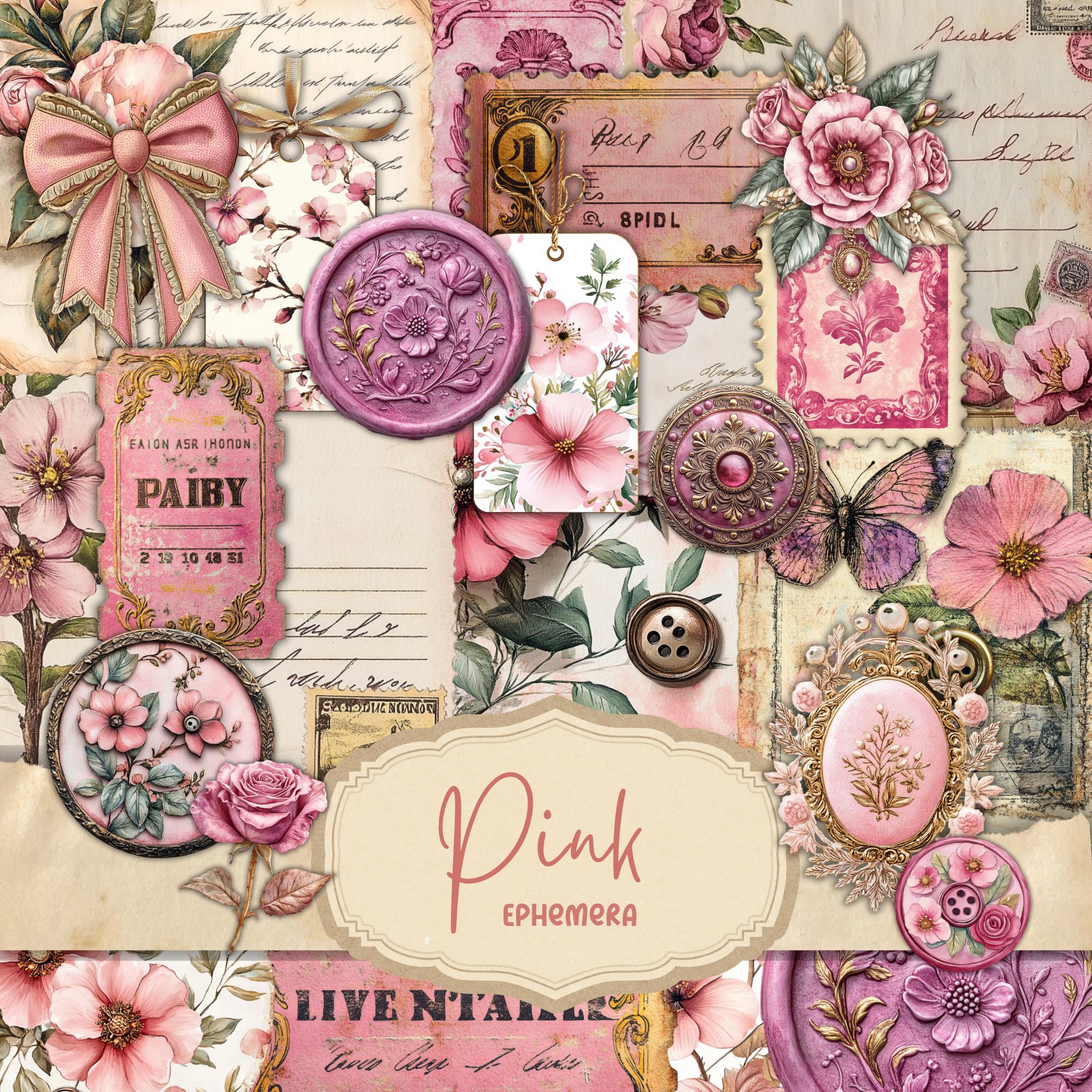 Pink Ephemera Digital Download, Christmas Printable, Vintage Christmas Cards, Christmas Ephemera, Retro Christmas, Collage Sheet