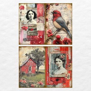 Red Rustic Vintage Farmhouse, Scrapbook,junk Journal, Digital Paper ...