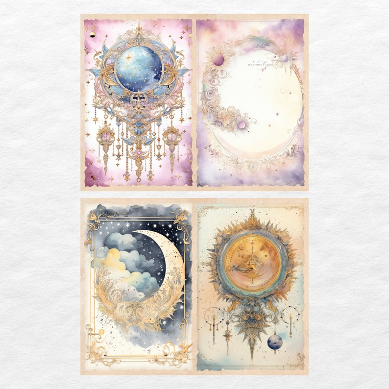 Celestial Moon Junk Journal Pages, Digital Scrapbook Paper Kit, Vintage ...