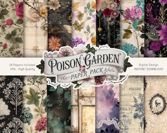 Gothic Garten Junk Journal, Gothic Collage Blätter Scrapbooking Karten Ephemera Mysterious Garen Junk Journal Kits Gothic Floral Blooms
