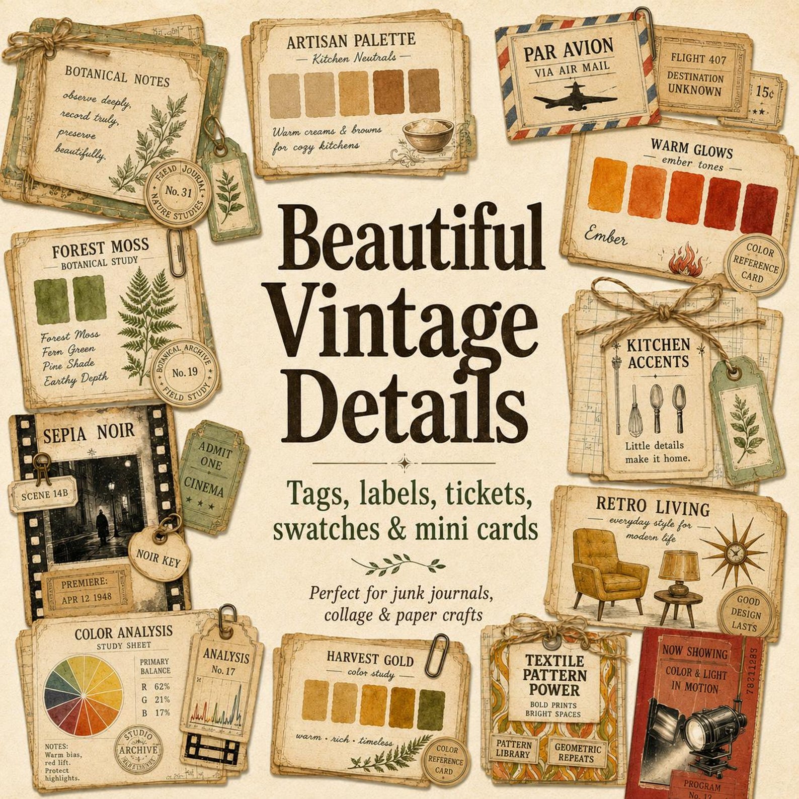 Collector’s Archive Ephemera Bundle, Printable Vintage Paper Pieces ...