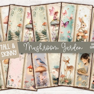 Tall Skinny Fairy Garden Junk Journal Pages, Spring Ephemera, Scrapbook printable, Printable Paper, Digital Collage, Spring Pages, Digital