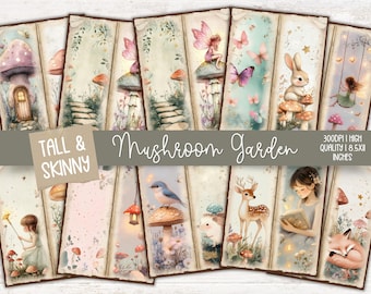 Tall Skinny Fairy Garden Junk Journal Pages, Spring Ephemera, Scrapbook printable, Printable Paper, Digital Collage, Spring Pages, Digital