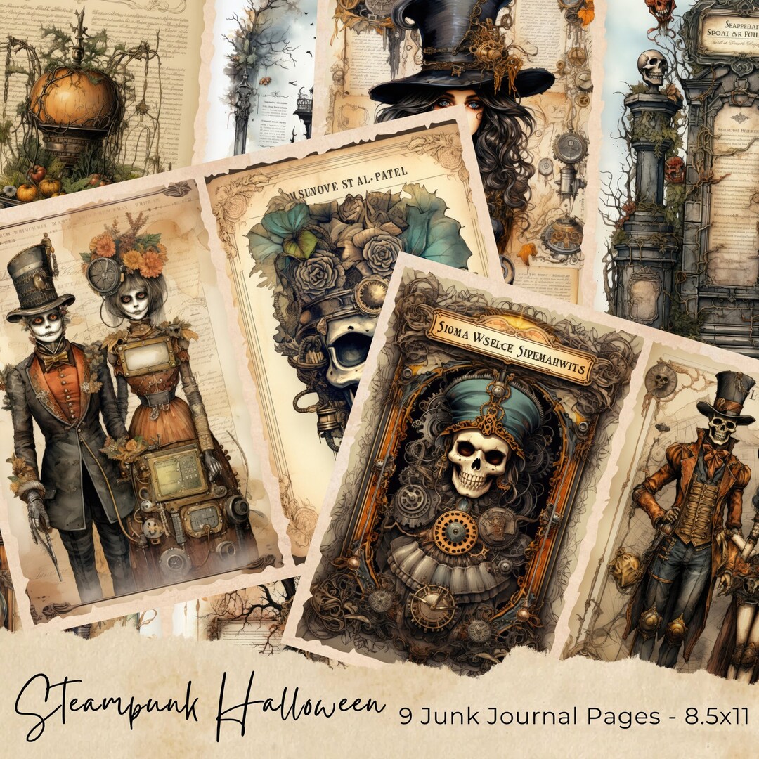 Halloween Steampunk Junk Journal Pages, Digital Scrapbook Paper Kit ...