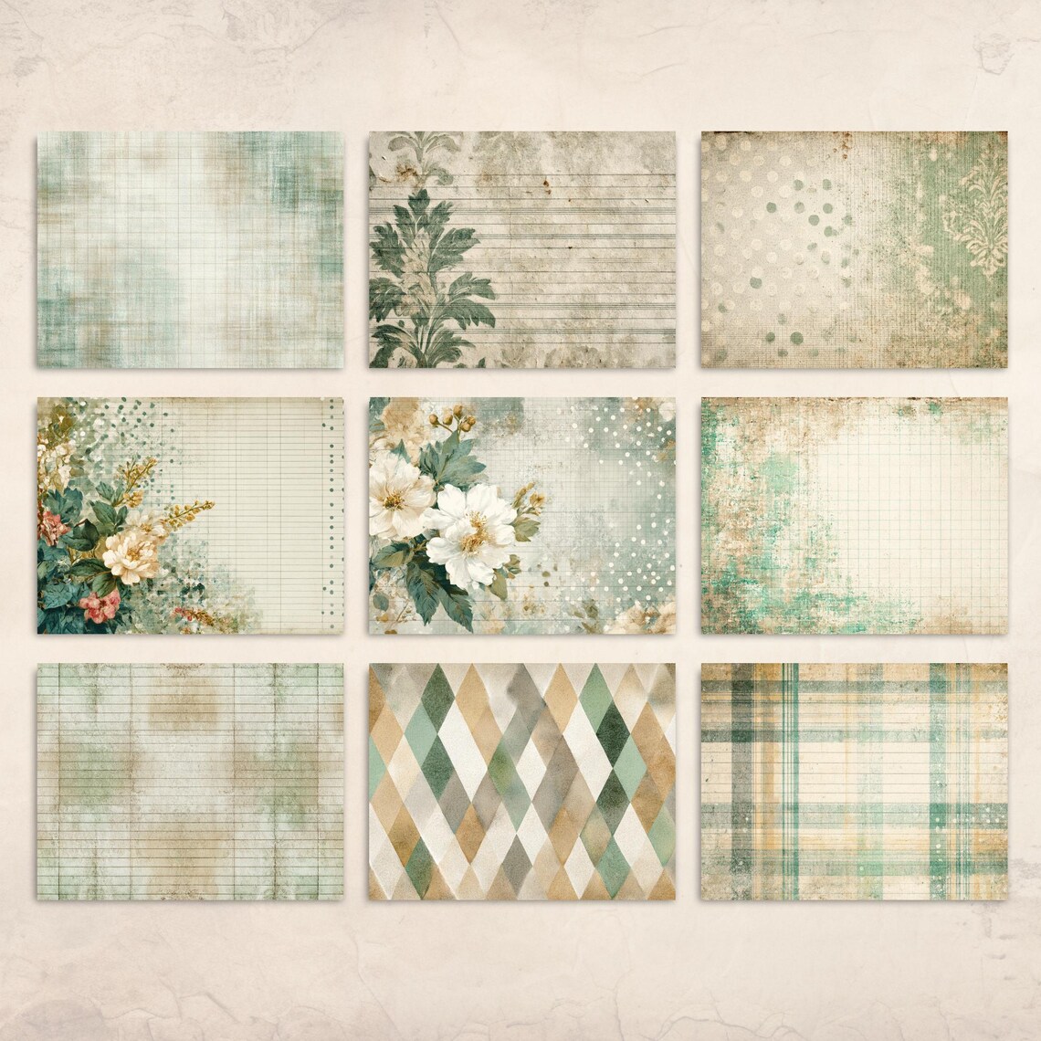 Grunge Green Junk Journal Pages, Vintage Floral Digital Paper, Shabby ...