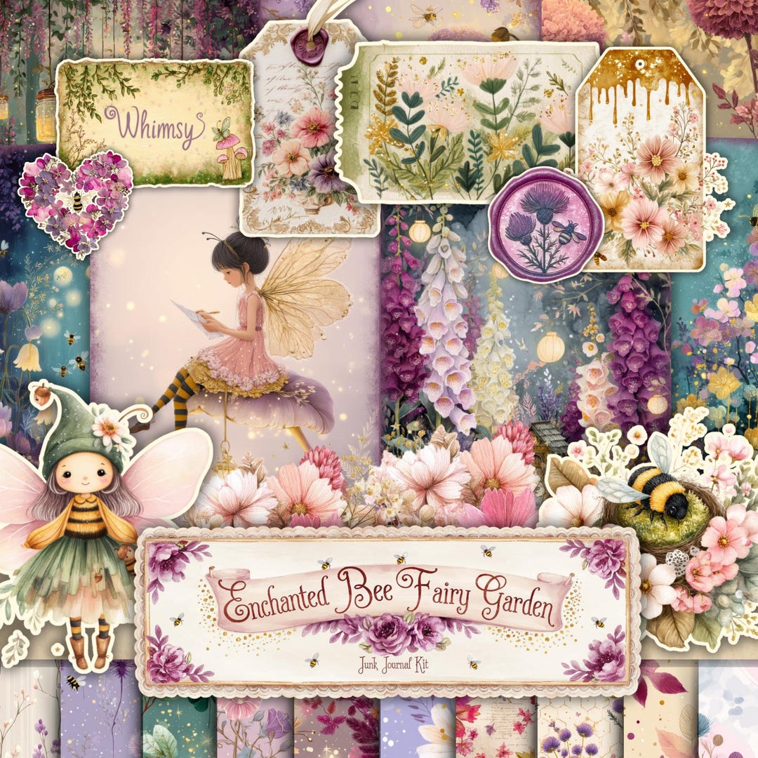 Enchanted Fairy Bee Garden Junk Journal Printable Tags, Bee Junk ...