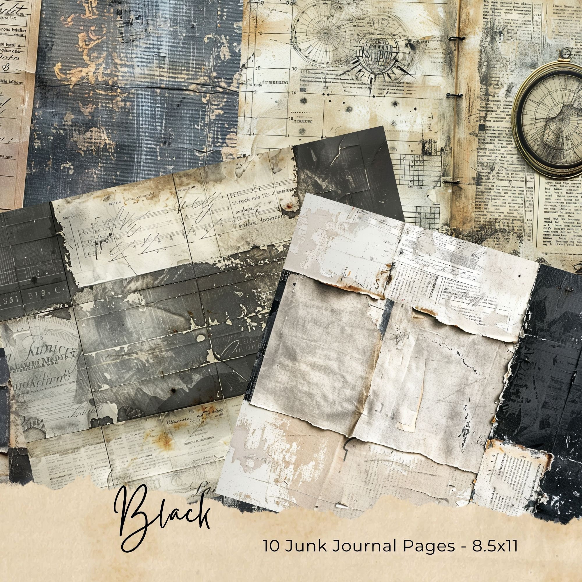 ジャンクジャーナルペーパーグランジ木製数字紙、テクスチャミックス