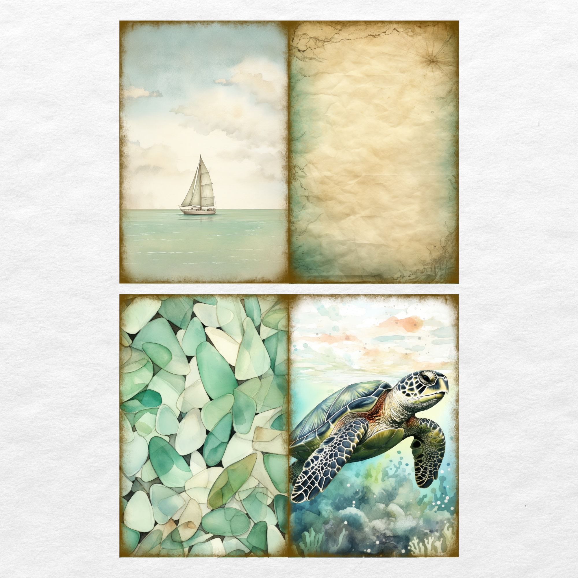 Vintage Beach Junk Journal Pages, Digital Beach Themed Scrapbook Paper ...