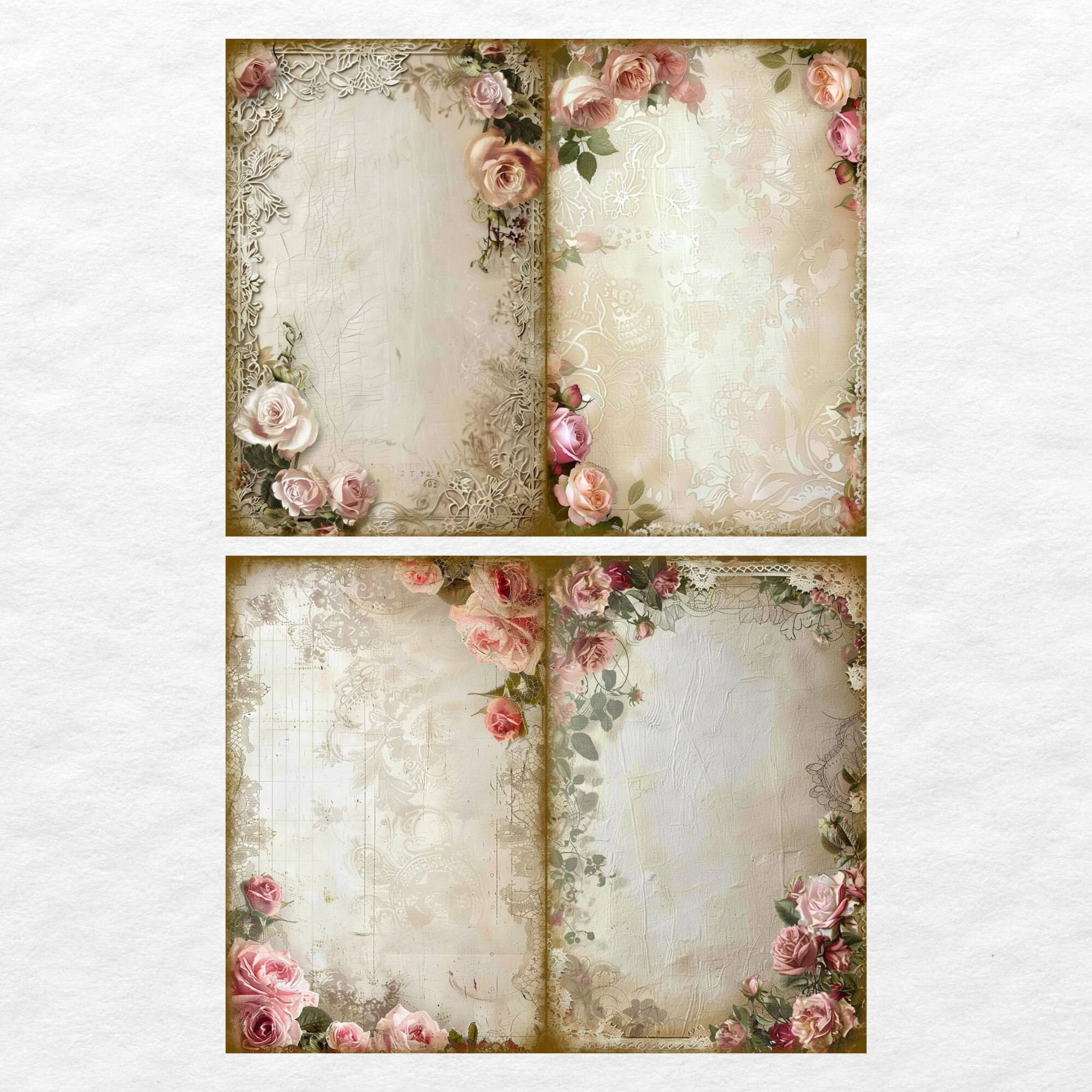 Junk Journal, Vintage,shabby Chic Pink Roses Journal Pages & Ephemera ...