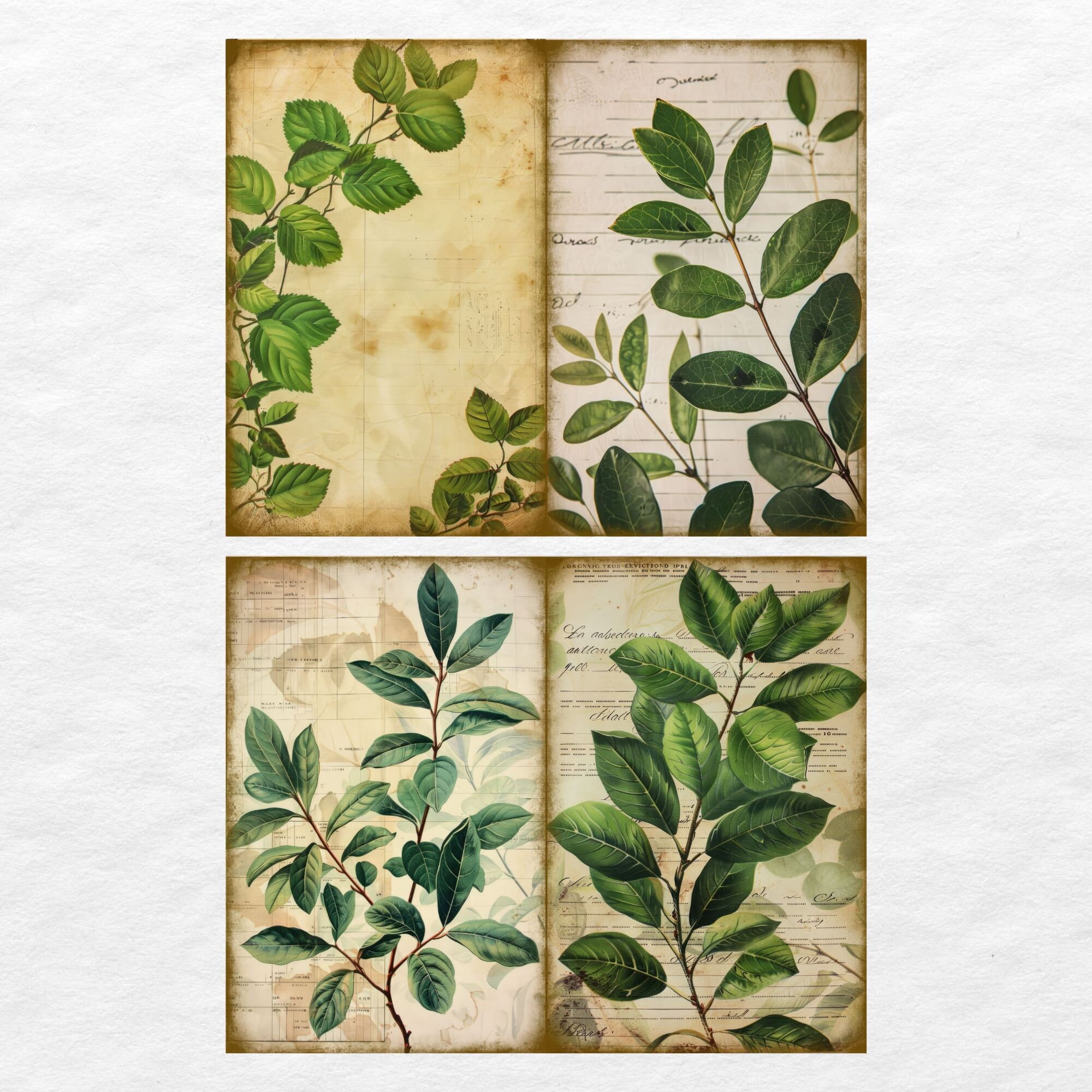 Green Leaf Junk Journal Kit Vintage Botanical Beautiful Journal Digital ...
