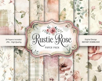 Zestaw papierów Shabby Chic Rose (do druku strony JPG z ulotkami, okładka, tagi), pastel, ptak, papier cyfrowy Rose, pobieranie cyfrowe