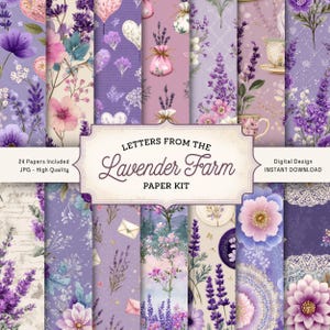 Lavender Junk Journal Kit, Printable Floral Ephemera, Digital Scrapbook Pages, Shabby Chic Craft Supplies, Floral Pages, Botanical Scrapbook
