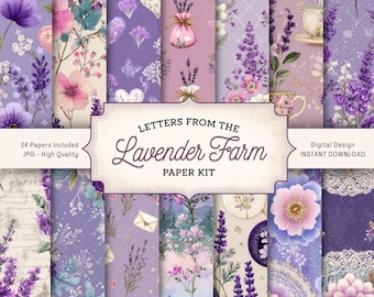 Lavender Junk Journal Kit, Printable Floral Ephemera, Digital Scrapbook Pages, Shabby Chic Craft Supplies, Floral Pages, Botanical Scrapbook