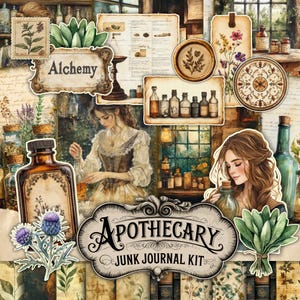 Apothecary Junk Journal Kit, Digital Download, Vintage Pharmacy Printable Pages, Potions and Medicine, Botanical Junk Journal