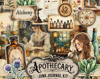 Apothecary Junk Journal Kit, Digital Download, Vintage Pharmacy Printable Pages, Potions and Medicine, Botanical Junk Journal