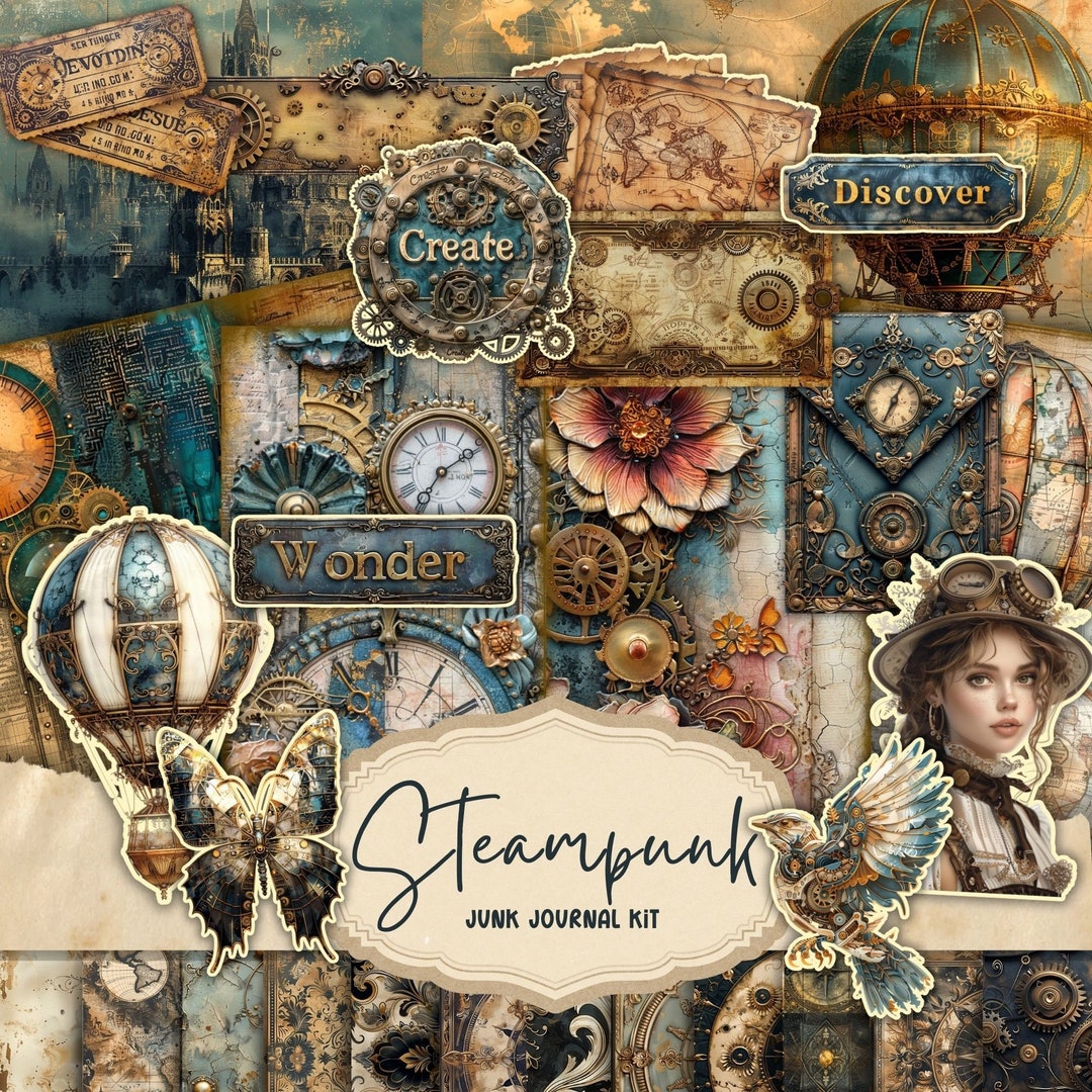 Steampunk Junk Journal Kit, Digital Industrial Paper, Victorian ...
