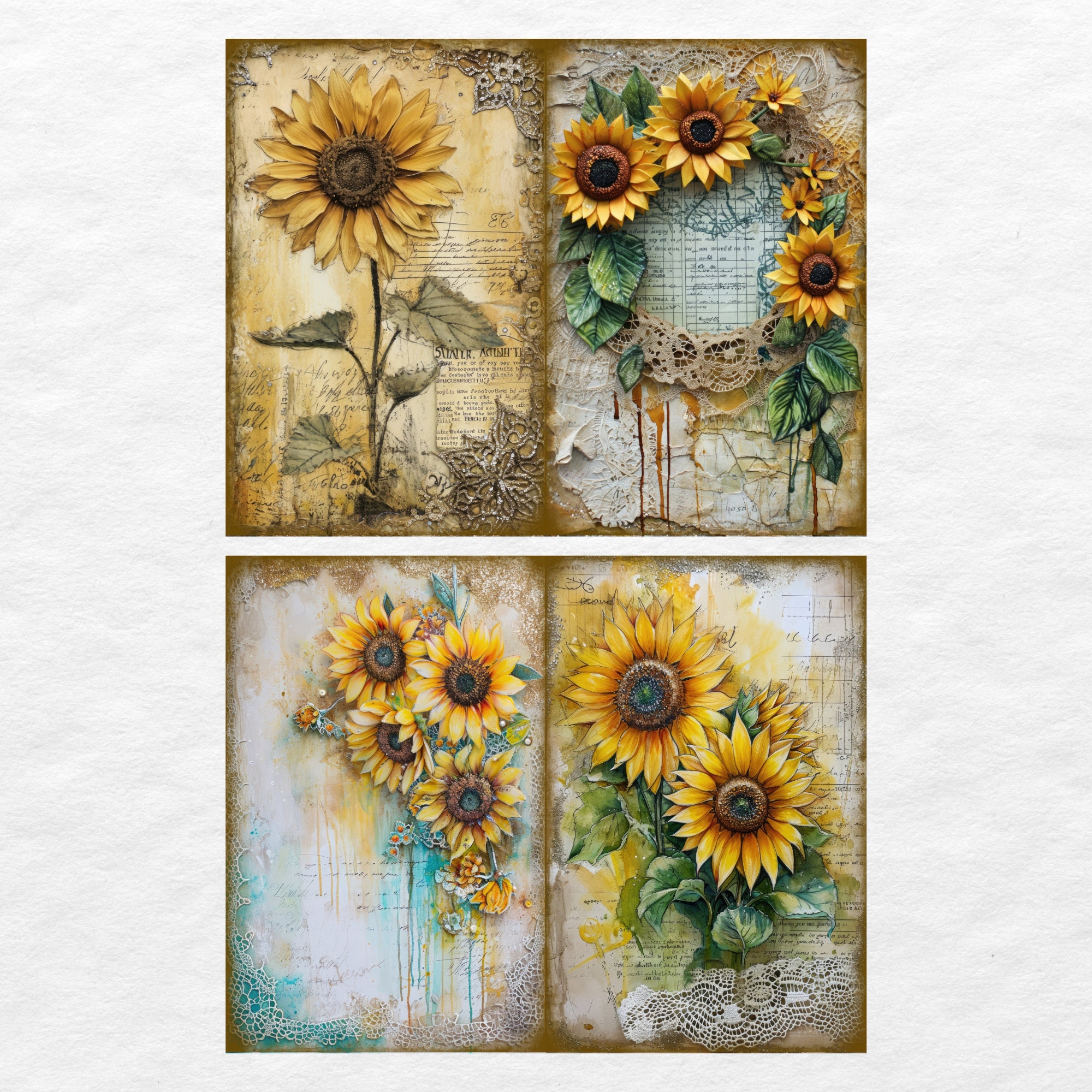 Sunflowers Junk Journal Pages, Vintage Sunflowers Junk Journal Kit ...