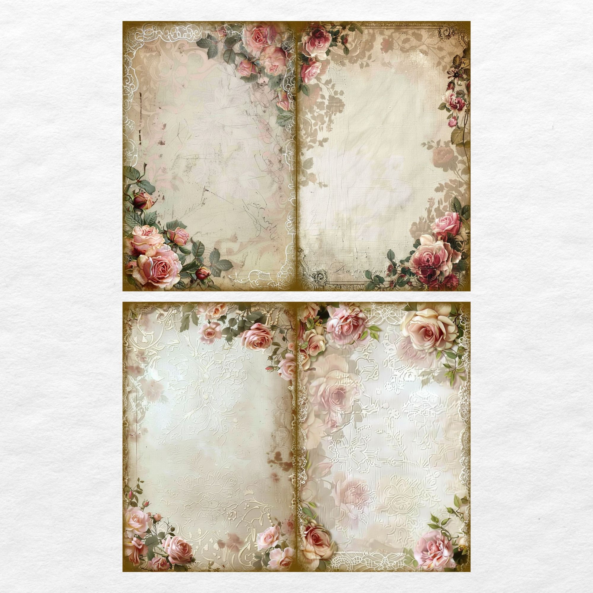 Junk Journal, Vintage,shabby Chic Pink Roses Journal Pages & Ephemera ...