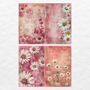 Pink Daisy Junk Journal Pages, Digital Scrapbook Paper Kit, Floral ...