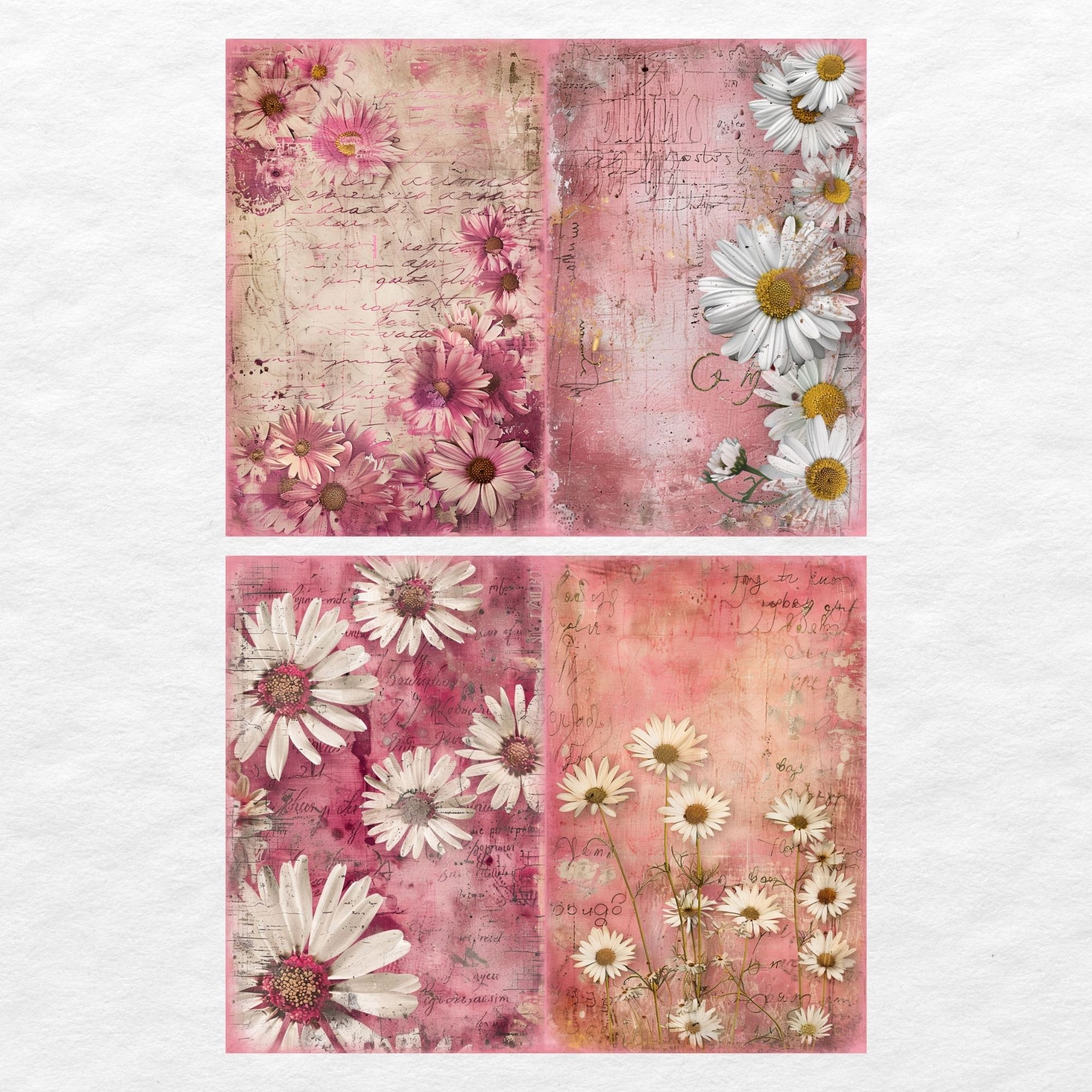 Pink Daisy Junk Journal Pages, Digital Scrapbook Paper Kit, Floral ...