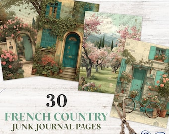 French Country junk journal pages, Vintage Printable Ephemera, Digital Scrapbook Collage, Crafting Paper for Journaling Projects