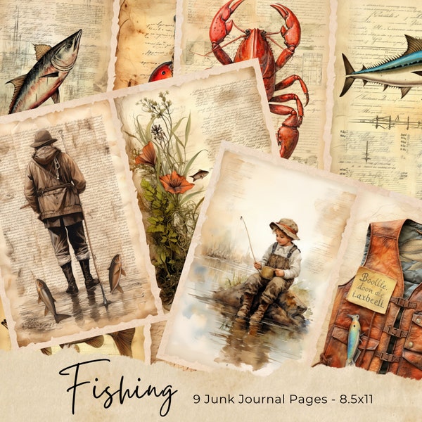 Fishing Junk Journal Pages, Fishermen Ephemera, Vintage Fisherman, Father And Son, Grandfather, Printable Collage Pages, Digital Download