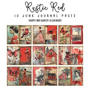 Red Rustic Vintage Farmhouse, Scrapbook,junk Journal, Digital Paper ...