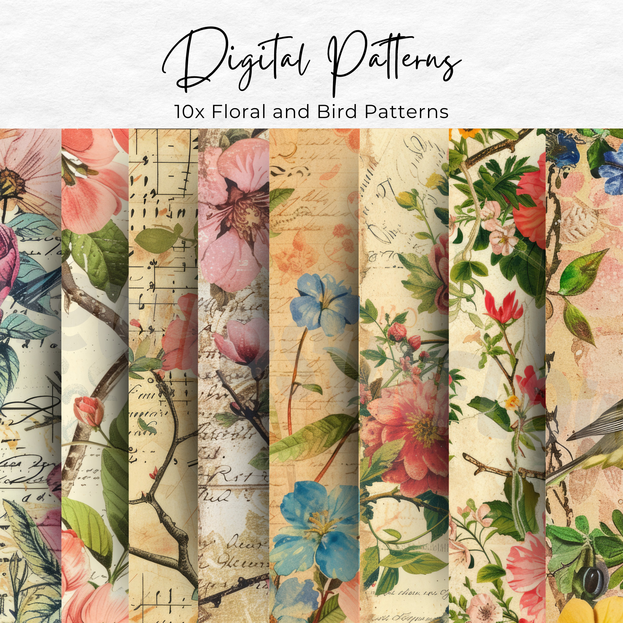 Vintage Bird Junk Journal Kit, Digital Floral Scrapbook Paper Kit ...
