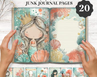 Schattige zeemeermin ongewenste dagboekpagina's | Afdrukbare Ephemera-kit Under the Sea | Scrapbookpapier set oceaan