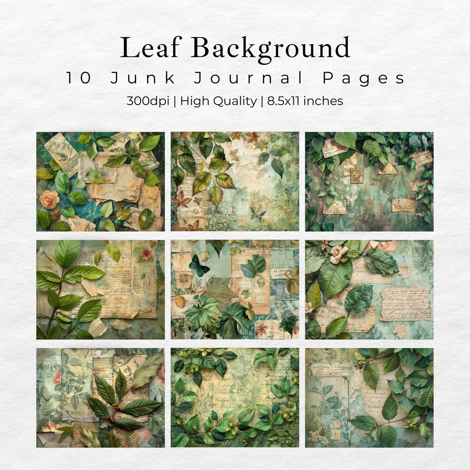 Green Leaf Junk Journal Kit Vintage Botanical Beautiful Journal Digital ...
