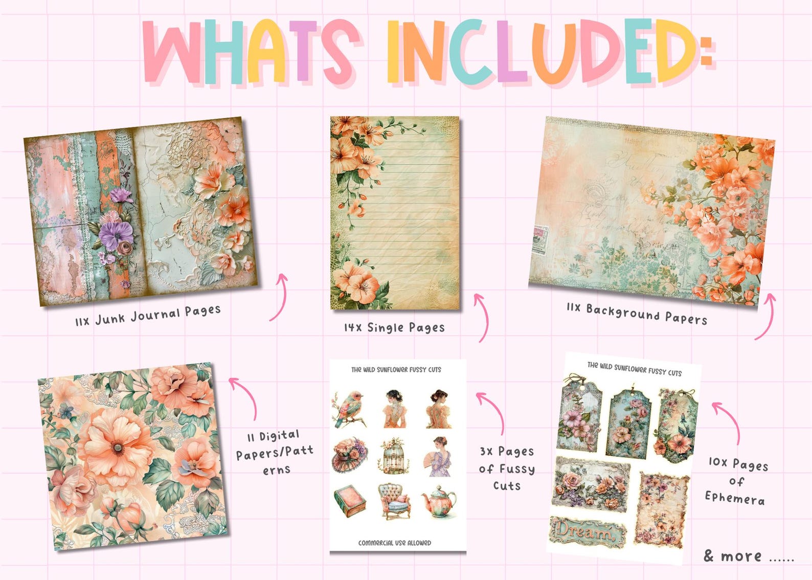 Shabby Chic Junk Journal Kit | Journal Pages, Papers, Ephemera, Tags ...