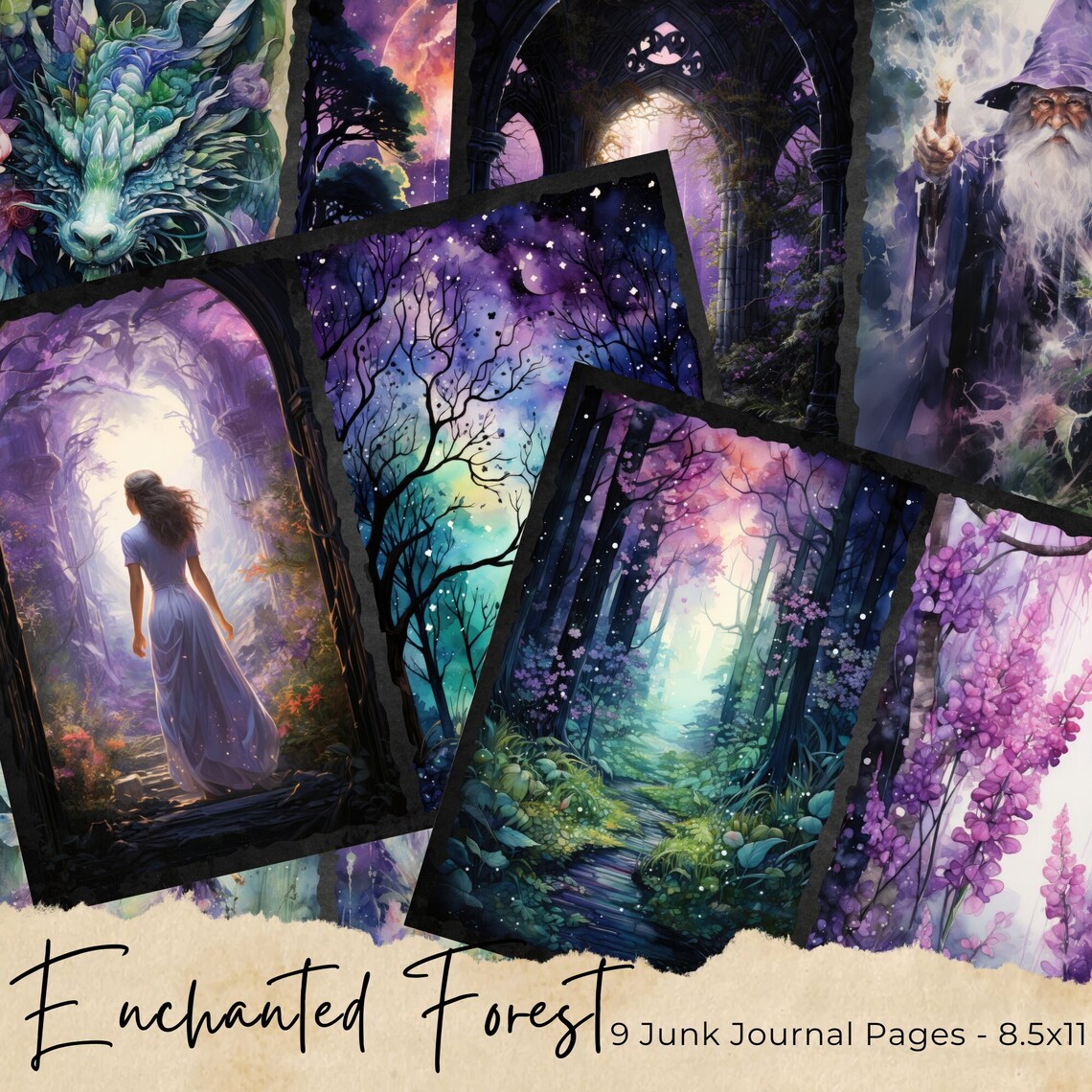 Enchanted Forest Junk Journal Kit, Fantasy Fairy Forest Collage ...