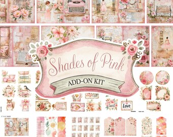 Vintage Shabby Chic Shades of Pink Junk Journal Kit - Antikes Journal - Druckbar - Florale Ephemera - JPG - Digitales Scrapbook Papier
