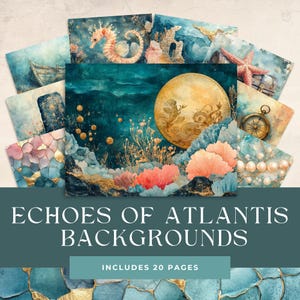 Pages du journal Echoes of Atlantis Junk – Éphémères mystiques imprimables inspirés des fonds sous-marins avec des trésors océaniques et des motifs nautiques