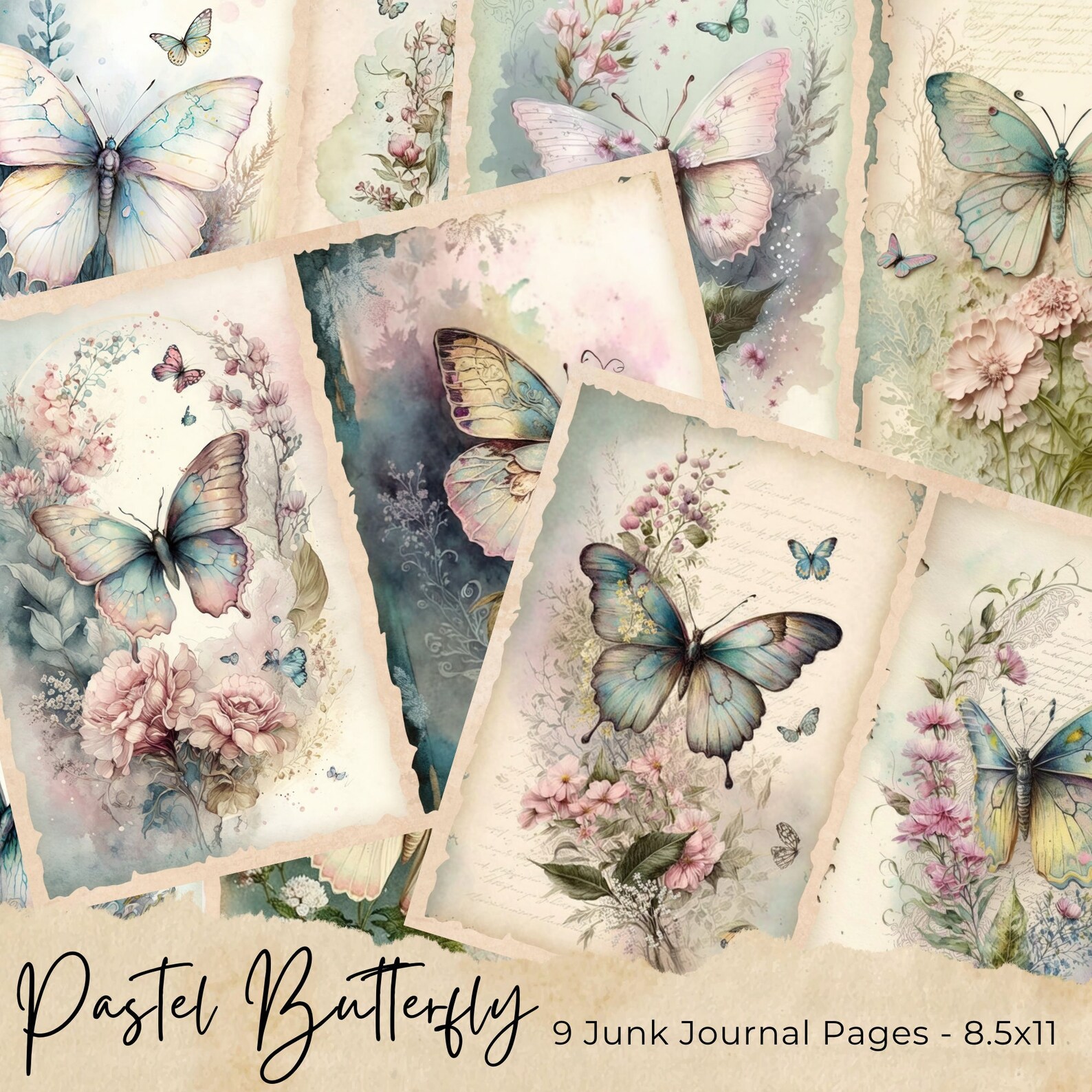Watercolor Butterfly Junk Journal Kit Fantasy Butterfly Journal Pages ...