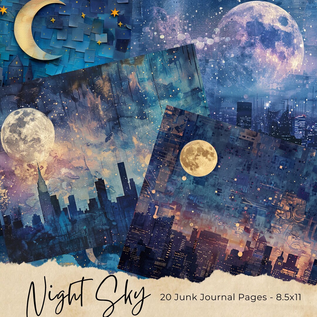 Celestial Moon Junk Journal Pages, Digital Scrapbook Paper Kit, Vintage ...
