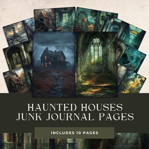 Kit de diario basura de casa abandonada, página de álbum de recortes de fantasía oscura, página de diario gótico, ruina de pétalos descoloridos digital, papel efímero envejecido y desgastado