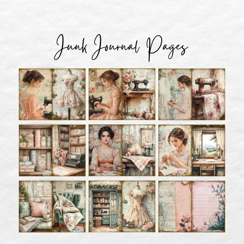 Sewing Junk Journal Kit - Digital Scrapbook Paper Kit - Vintage Sewing ...